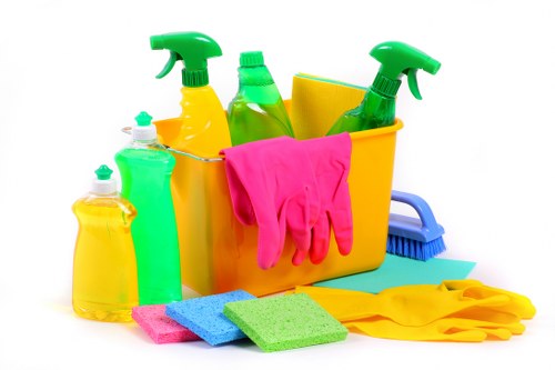 Cleaning operative assessing floor conditions and safety risks
